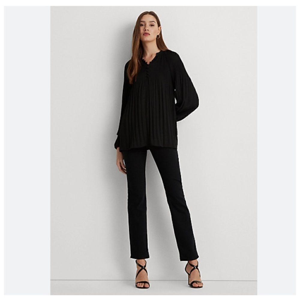 Lauren Ralph Lauren Black Label Pleated Georgette Blouse Women’s Size XXS